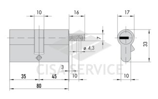 OA310.19.0.00.C5 Cisa ASTRAL цилиндр 80 (35x45) кл/кл (латунь)