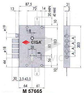 57665 Cisa Замок врезной сувальдный 57.665.48 NEW CAMBIO FACILE (тех. упаковка), ключ 44 мм