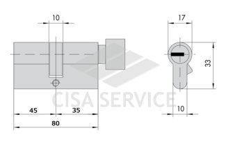 M12R430 ABUS цилиндровый механизм 80мм(45х35) ключ/вертушка (никель)