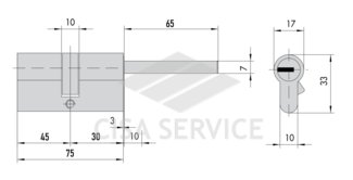 ON3M7.07.0.12 Cisa C3000 S MODULO цилиндр усиленный 75 (45x30) ключ/дл.шток (никель) 3 ключа