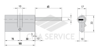 OP3M7.07.0.12 Cisa AP4 S MODULO цилиндр усиленный 105 (75x30) ключ/дл.шток (никель), 3 ключа