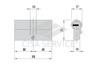OA3M1.07.0.12.CL Cisa Astral S MODULO цилиндр усиленный 115 (50x65) ключ/ключ (никель), 3 ключа