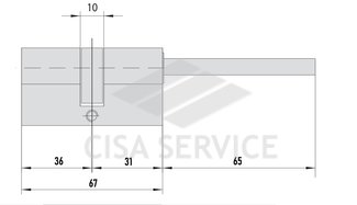 EVVA ICS Цилиндровый механизм 67мм (36х31) ключ/дл.шток, никель